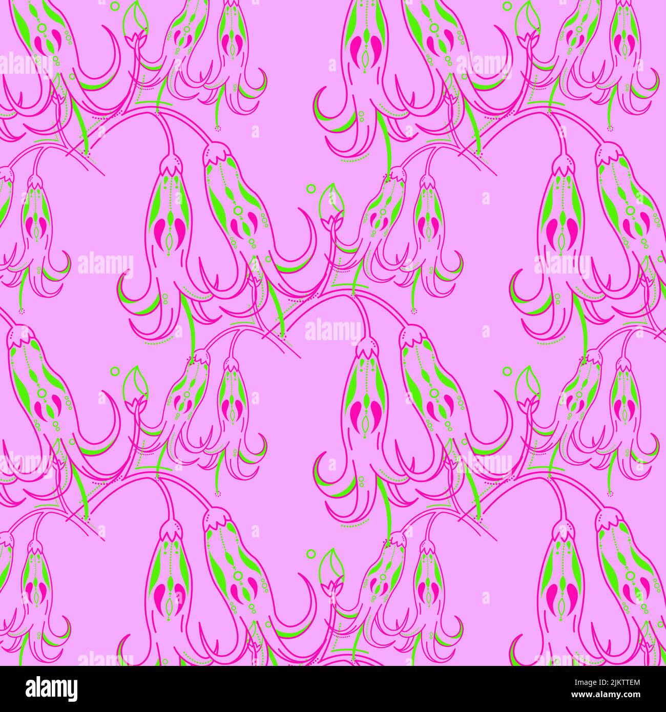 Un motivo floreale senza cuciture con fiori rosa su sfondo rosa Foto Stock