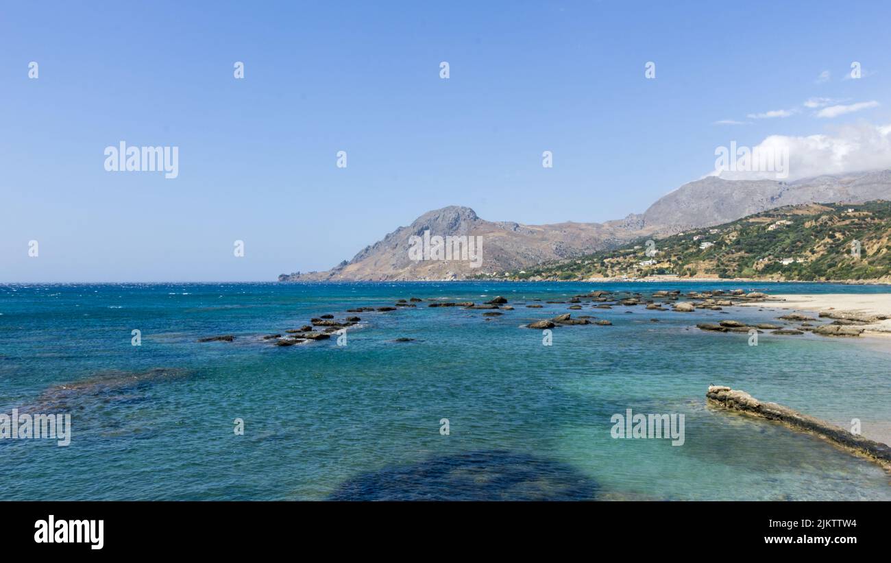 Die Bucht von Plakias mit Bergen Foto Stock