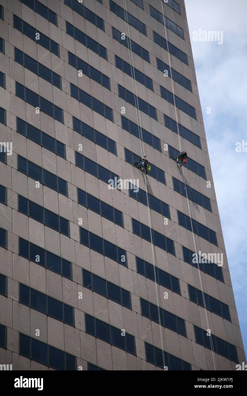 Le finestre si trovano in un alto edificio a Boston, Massachusetts, Stati Uniti Foto Stock