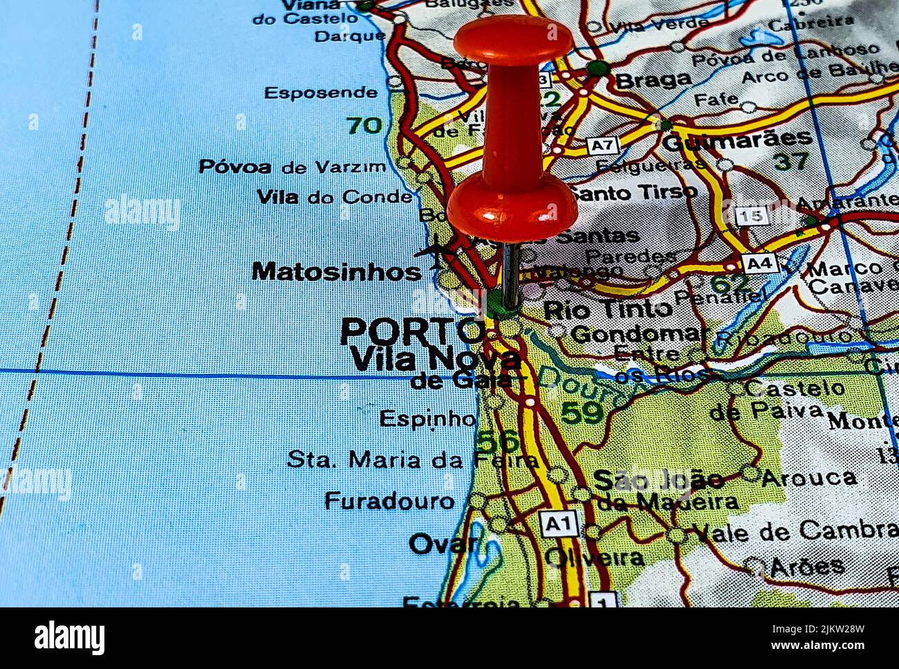 Un primo piano di posizione pin di Porto su una mappa Foto Stock