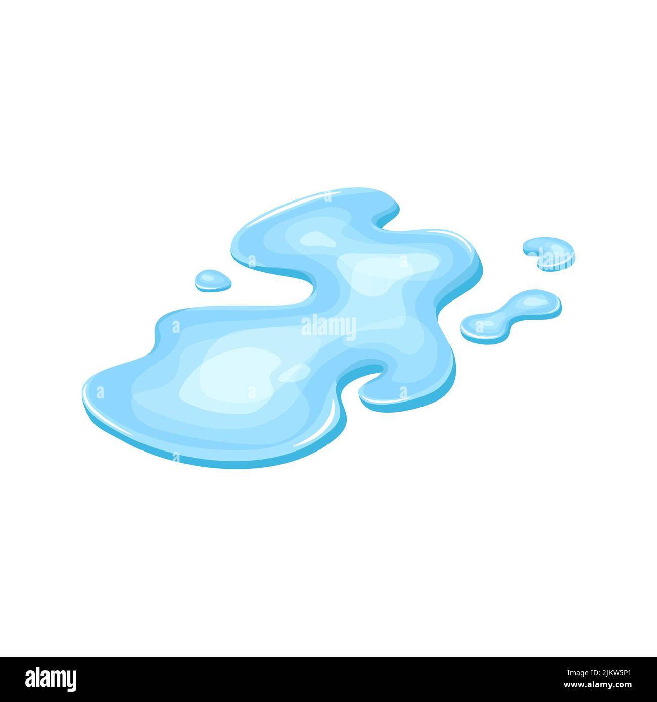 Pozza d'acqua, in stile cartoon liquido. Goccia isolata su sfondo bianco. Blu split, spruzzi sul pavimento. Illustrazione vettoriale. Illustrazione Vettoriale