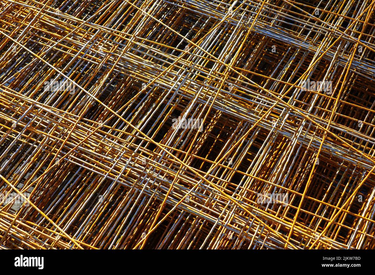 Modelli di rete di rinforzo in acciaio arrugginita Foto Stock