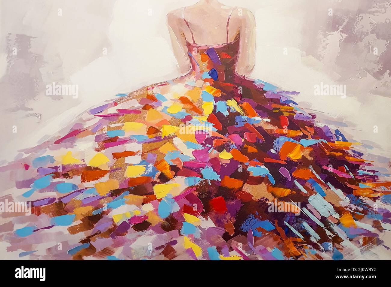 Un dipinto di una donna con un abito colorato sulla tela Foto Stock Un dipinto di una donna con un abito colorato sulla tela Foto Stock