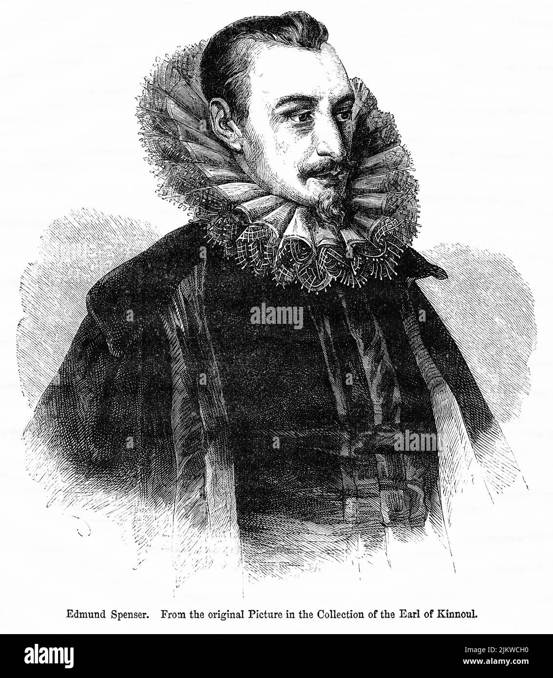 Edmund Spenser, dal quadro originale nella collezione del conte di Kinnoul, illustrazione dal libro, 'John Cassel’s Illustrated History of England, Volume II', testo di William Howitt, Cassell, Petter, e Galpin, Londra, 1858 Foto Stock