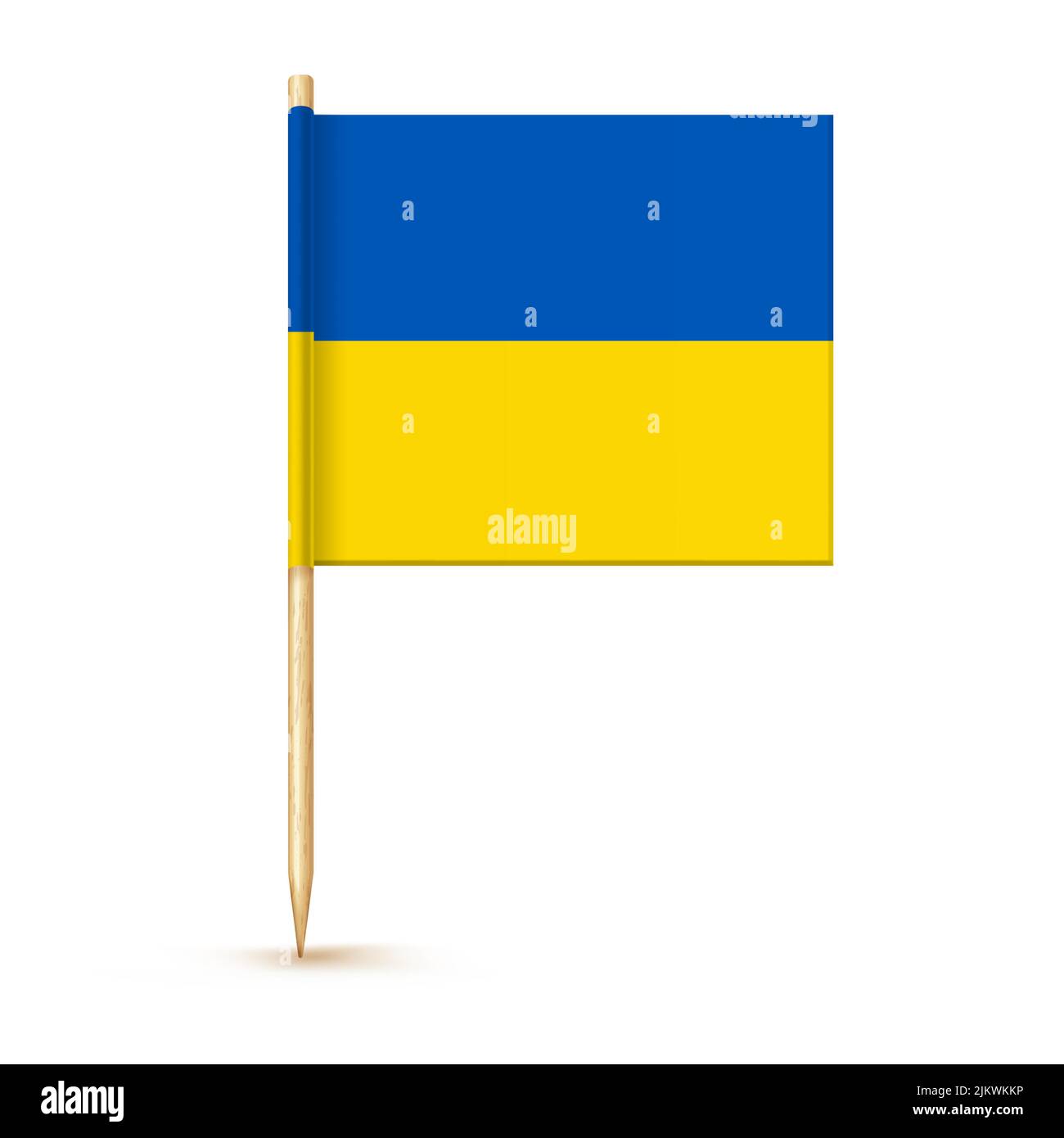 Bandiera Ucraina Toothpick isolata su bastone di legno con carta bianca. Scelta realistica dei piccoli denti per il pranzo. Decorazione vettoriale cocktail. Illustrazione Vettoriale