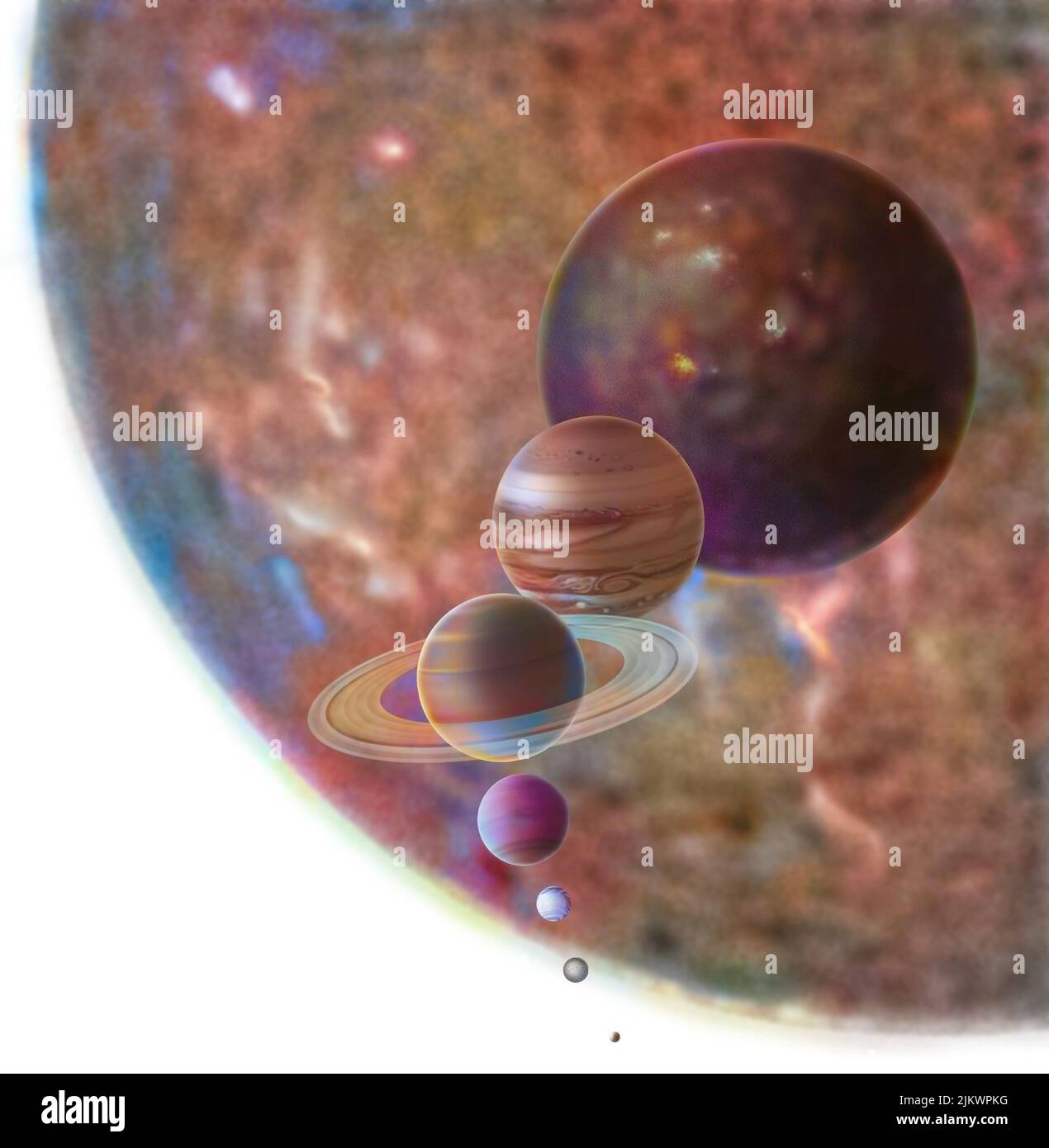 Il rapporto tra la scala del sole e altri oggetti celesti. Foto Stock