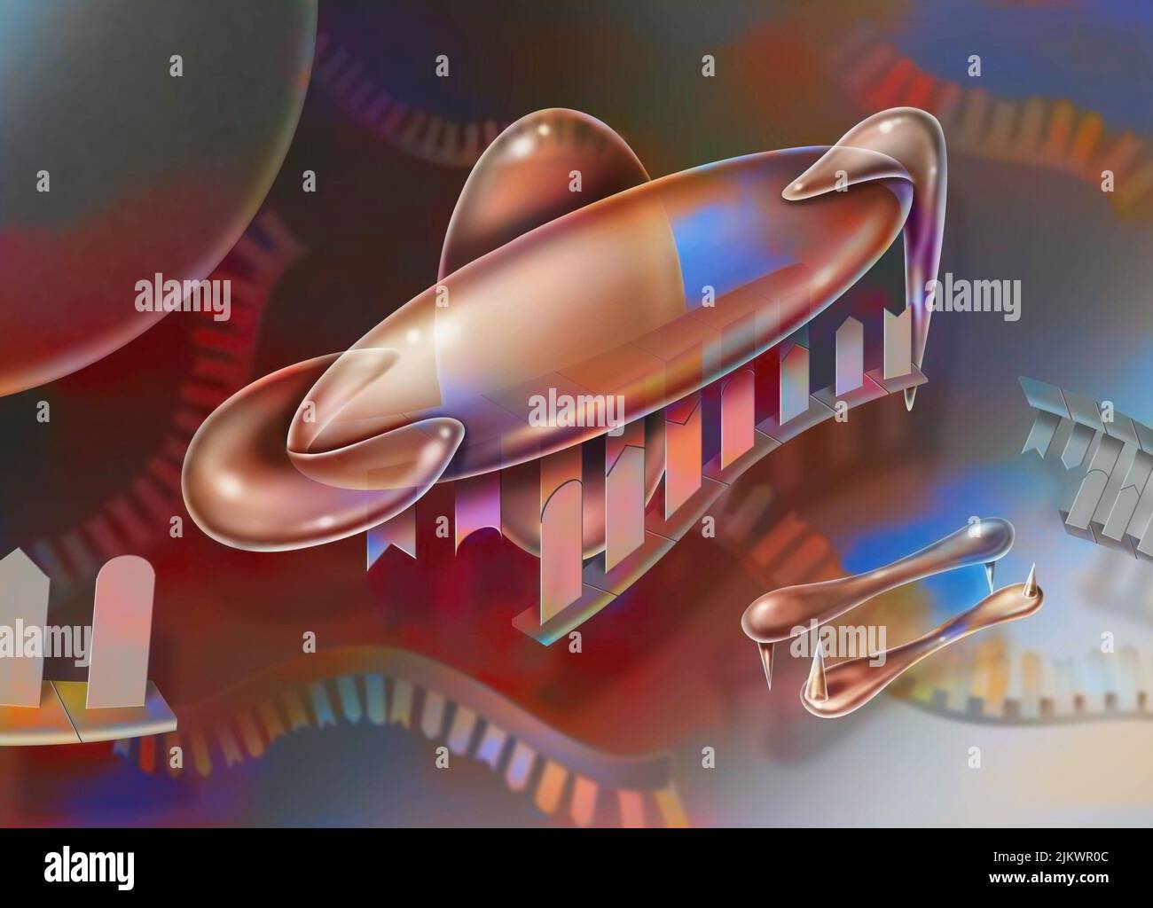 RNA interferente, fase 4: Il complesso RISC si lega alla proteina Dicer e al frammento di RNA a doppio filamento. Foto Stock