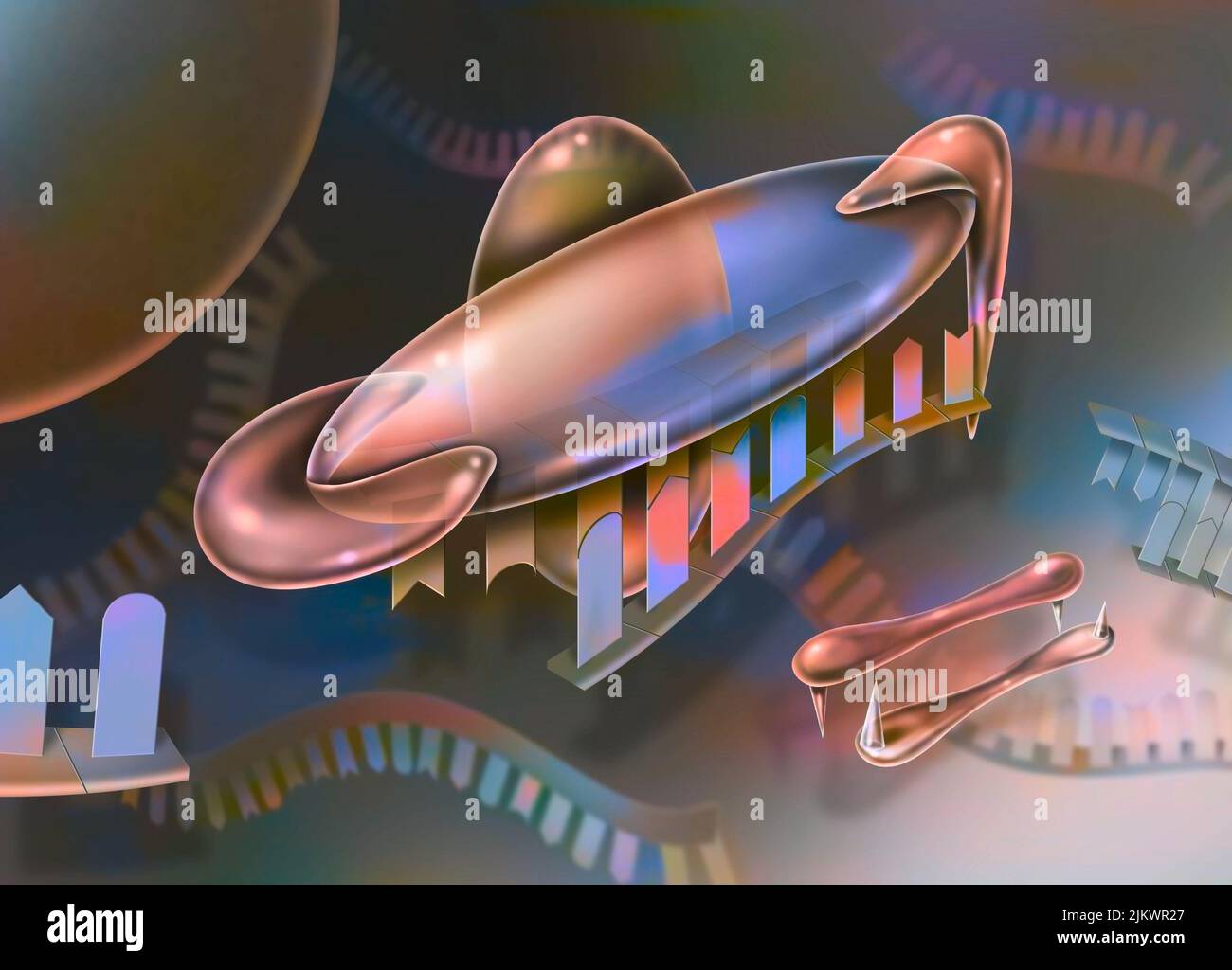 RNA interferen, fase 4: Il complesso RISC si lega alla proteina Dicer e al frammento di RNA a doppio filamento. Foto Stock