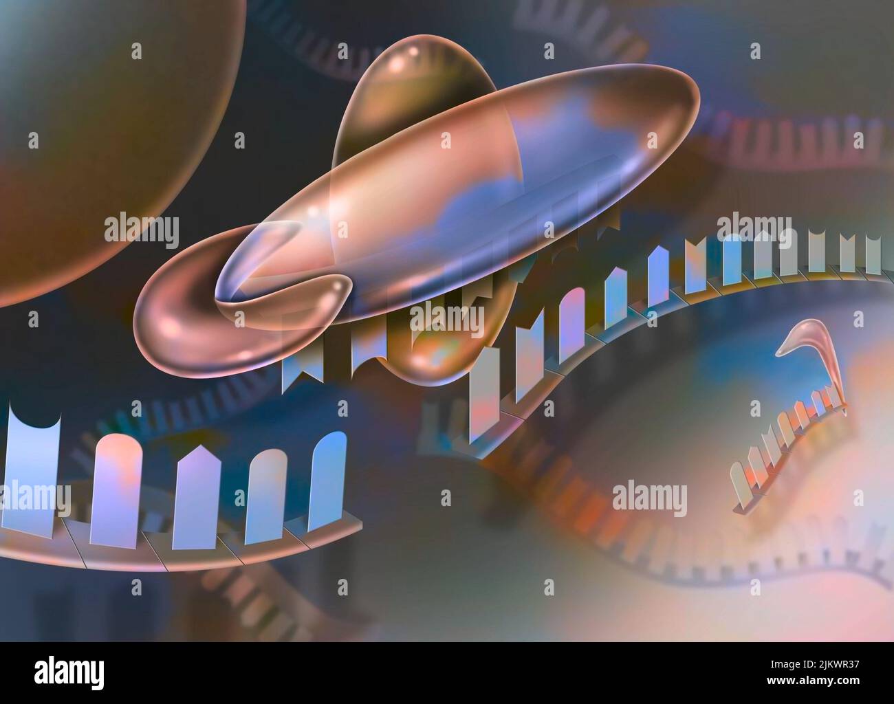 Interferendo RNA, fase 6: Il complesso RISC si stacca dalla molecola di RNA bersaglio che ha appena clivato. Foto Stock