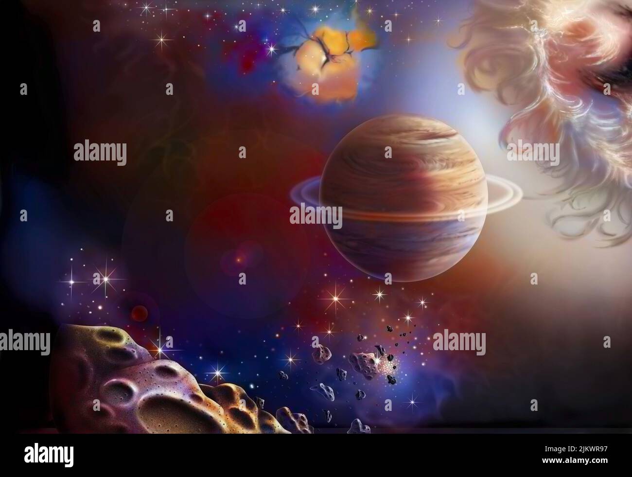 Immaginazione di una nuova stella, nuovi mondi. Foto Stock