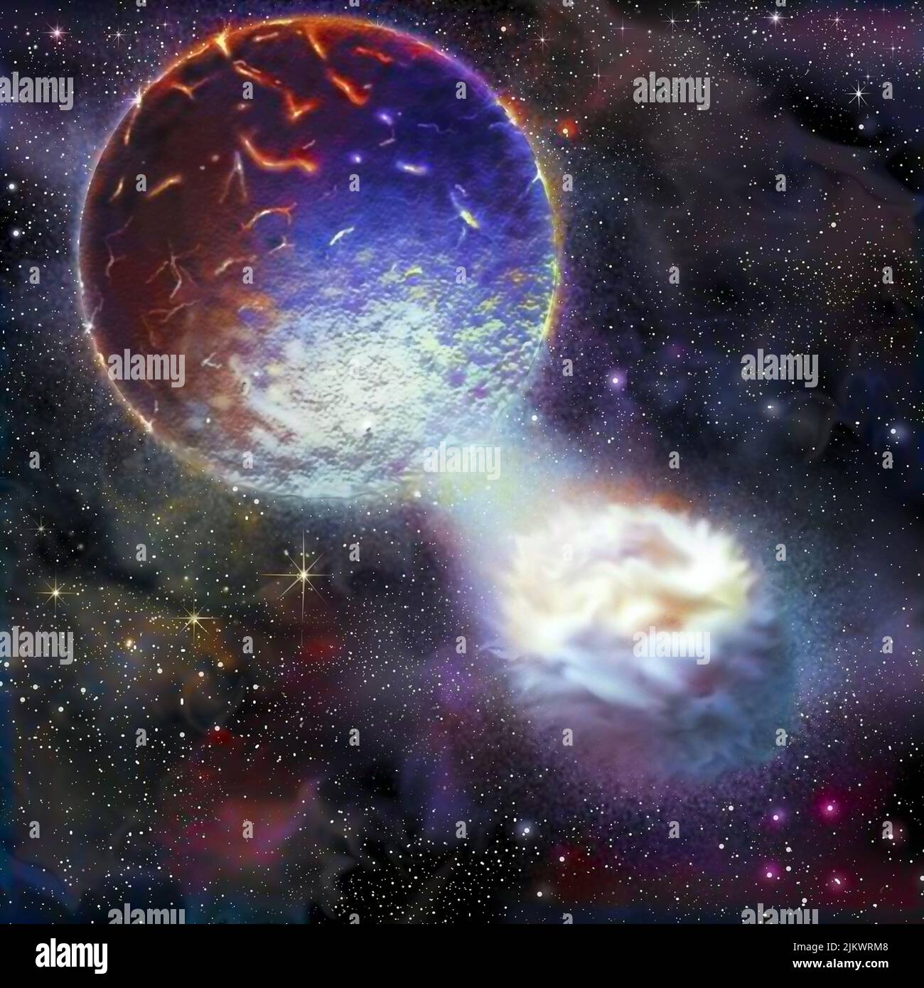 Luna (formazione) fase 3: I detriti del proiettile si raccolgono intorno ai resti del nucleo. Foto Stock