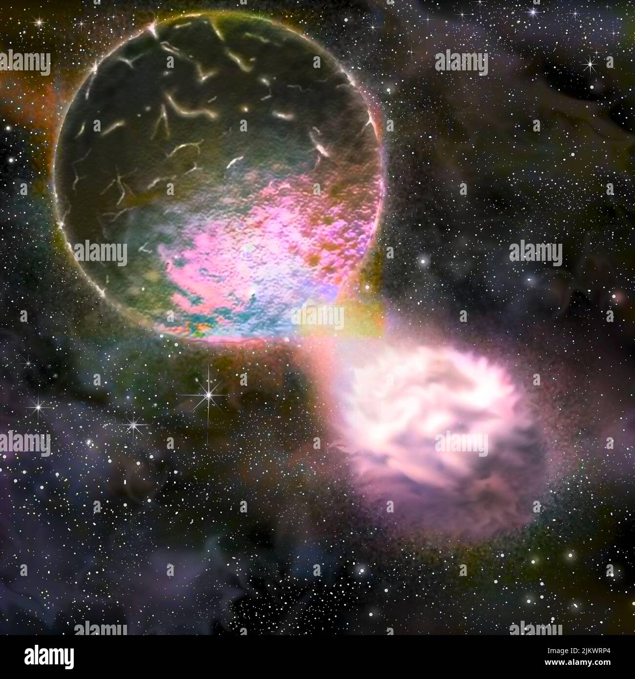 Luna (formazione) fase 3: I detriti del proiettile si raccolgono intorno ai resti del nucleo. Foto Stock
