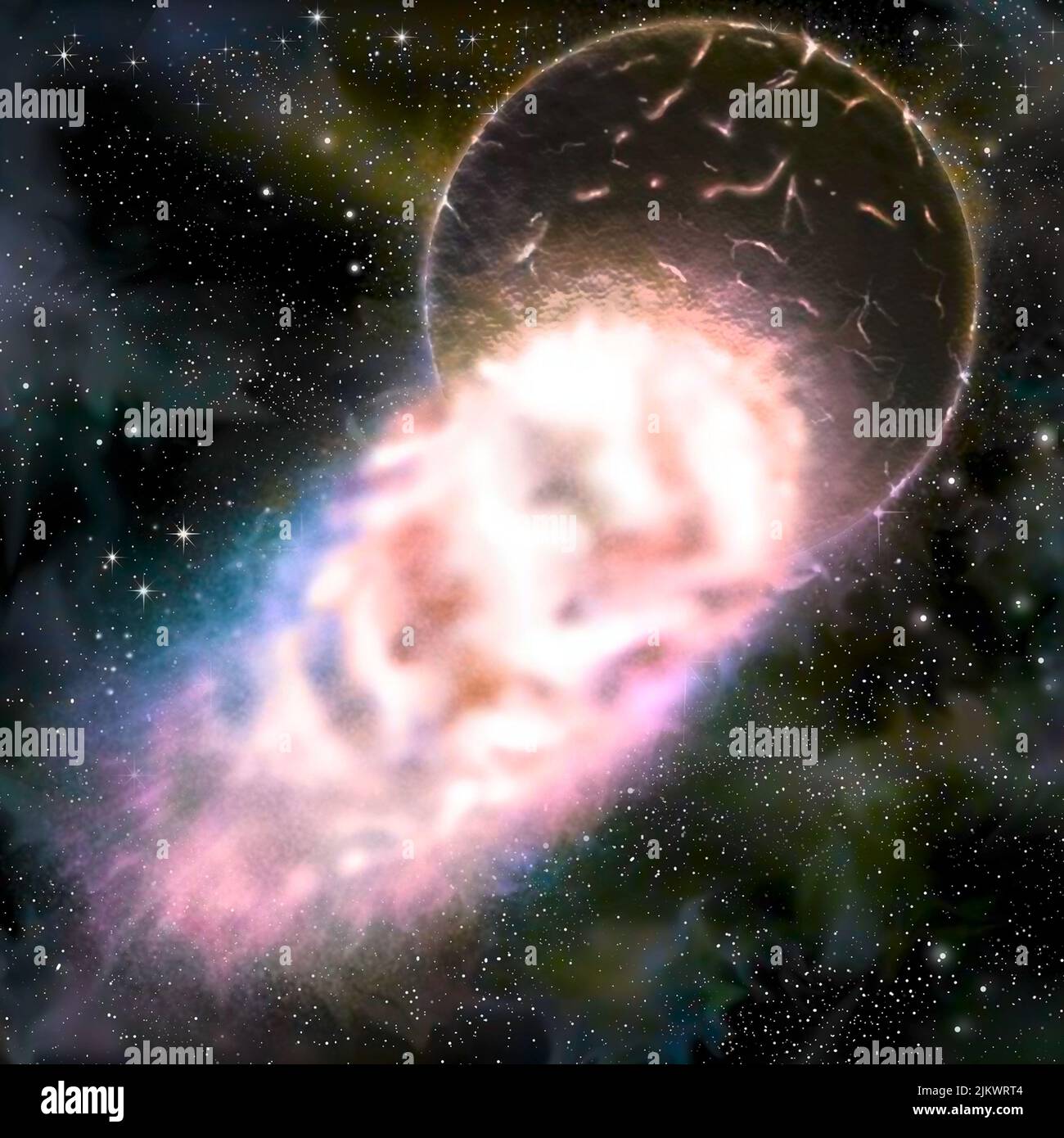 Luna (formazione) fase 2: I nuclei dei due pianeti si fondono. Foto Stock