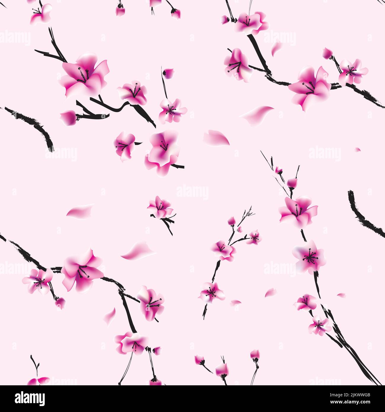 Rosa chiaro motivo senza cuciture con rosa ramato sakura motivo senza cuciture con rami in fiore di ciliegio giapponese Illustrazione Vettoriale