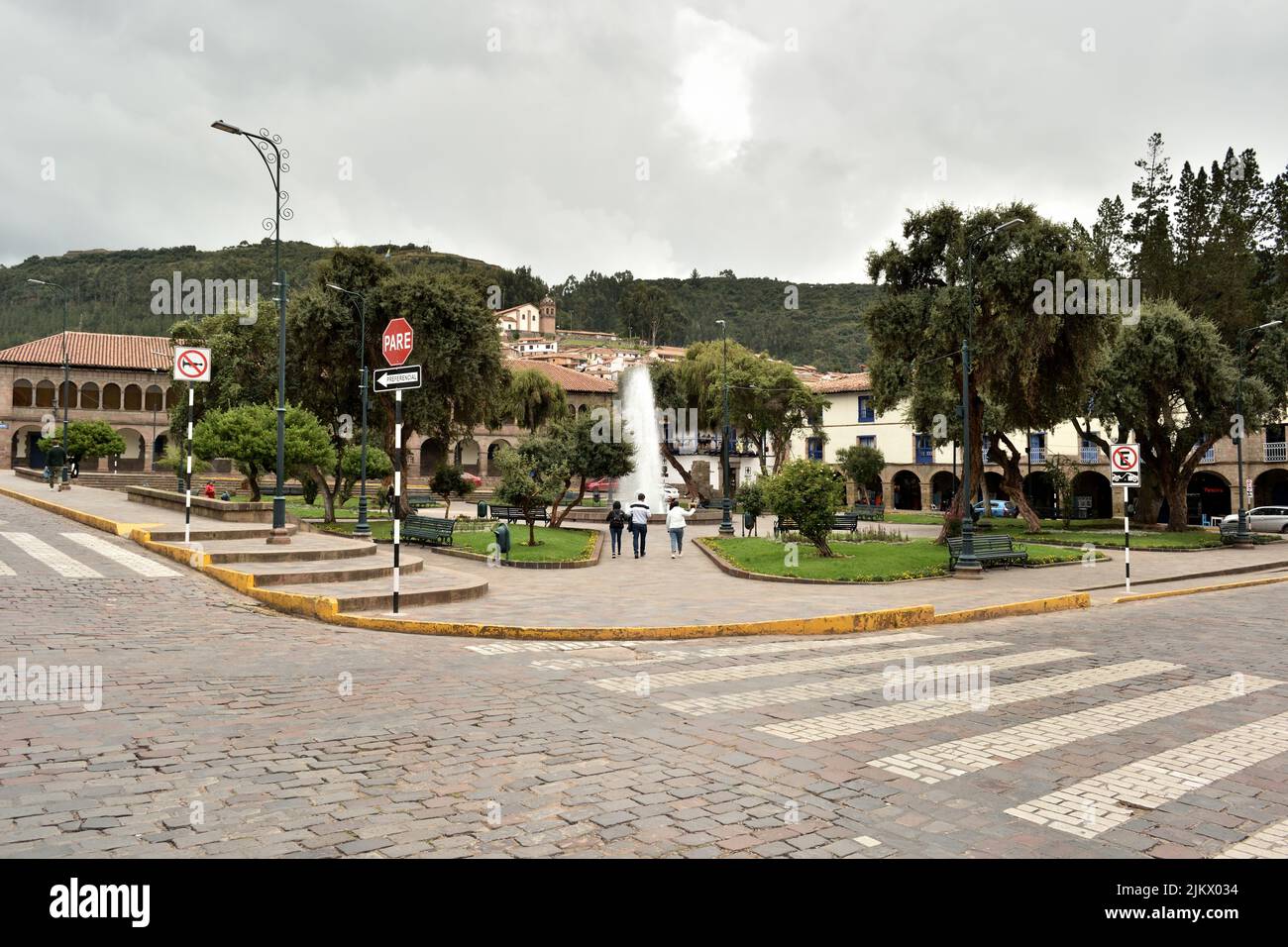 Una vista esterna della piazza Regocijo a Cusco, Perù Foto Stock