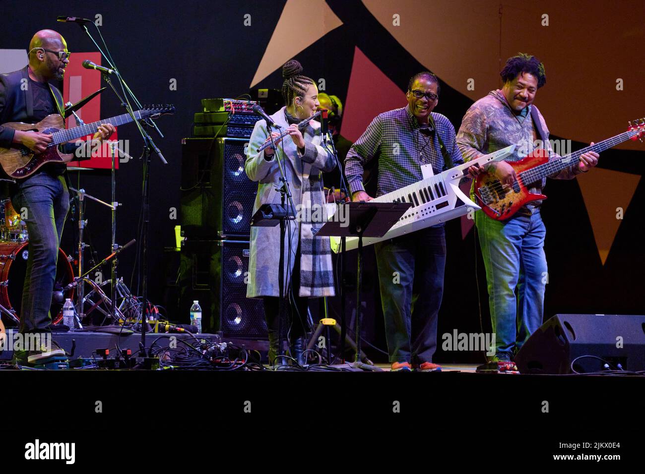 Herbie Hancock con Lionel Loueke, James Genus, ed Elena Pinderhughes al Monterey Jazz Festival 2021 Foto Stock