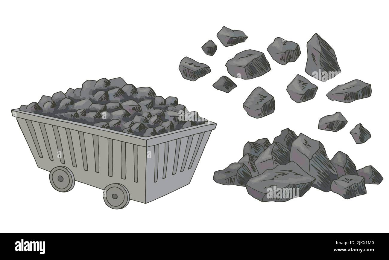 Set di carbone grafico colore isolato disegno vettore illustrazione Illustrazione Vettoriale