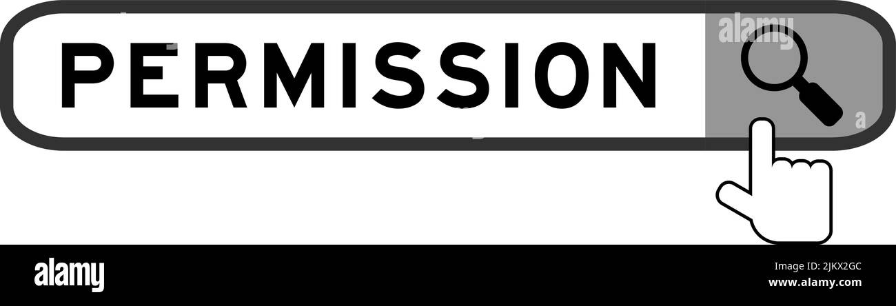 Banner di ricerca con autorizzazione parola con icona lente di ingrandimento mano su sfondo bianco Illustrazione Vettoriale