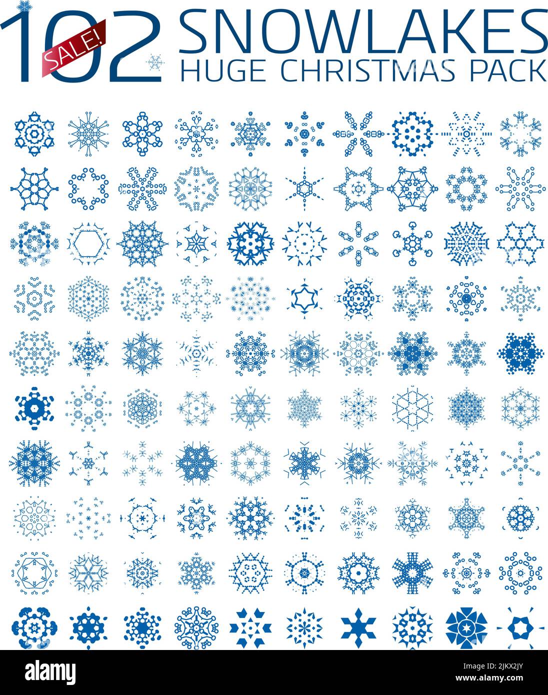 102 abstract fiocchi di neve di Natale. Enorme icon set isolato su bianco Illustrazione Vettoriale