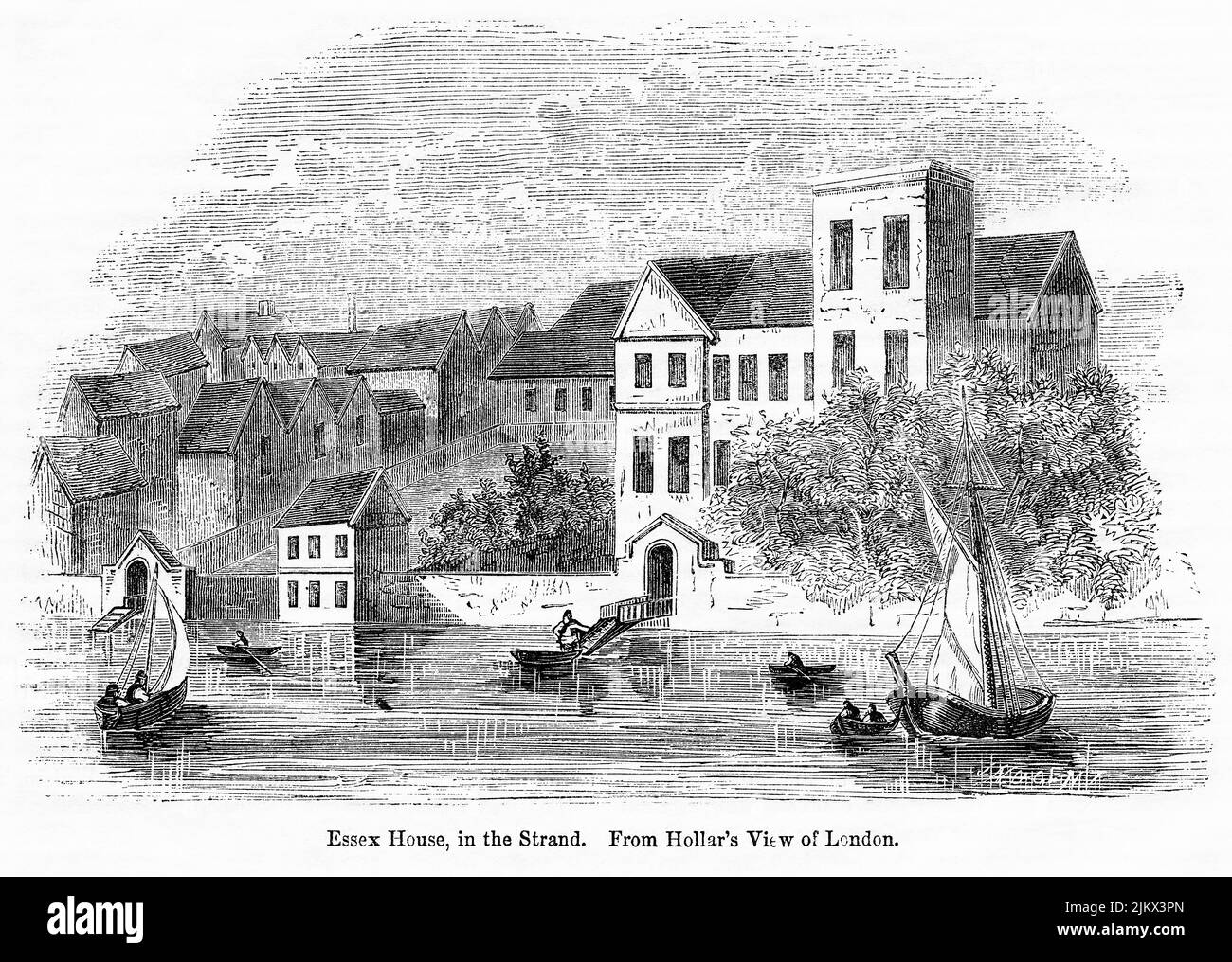 Essex House, in the Strand, from Hollar’s View of London, Illustration from the Book, 'John Cassel’s Illustrated History of England, Volume II', testo di William Howitt, Cassell, Petter e Galpin, Londra, 1858 Foto Stock