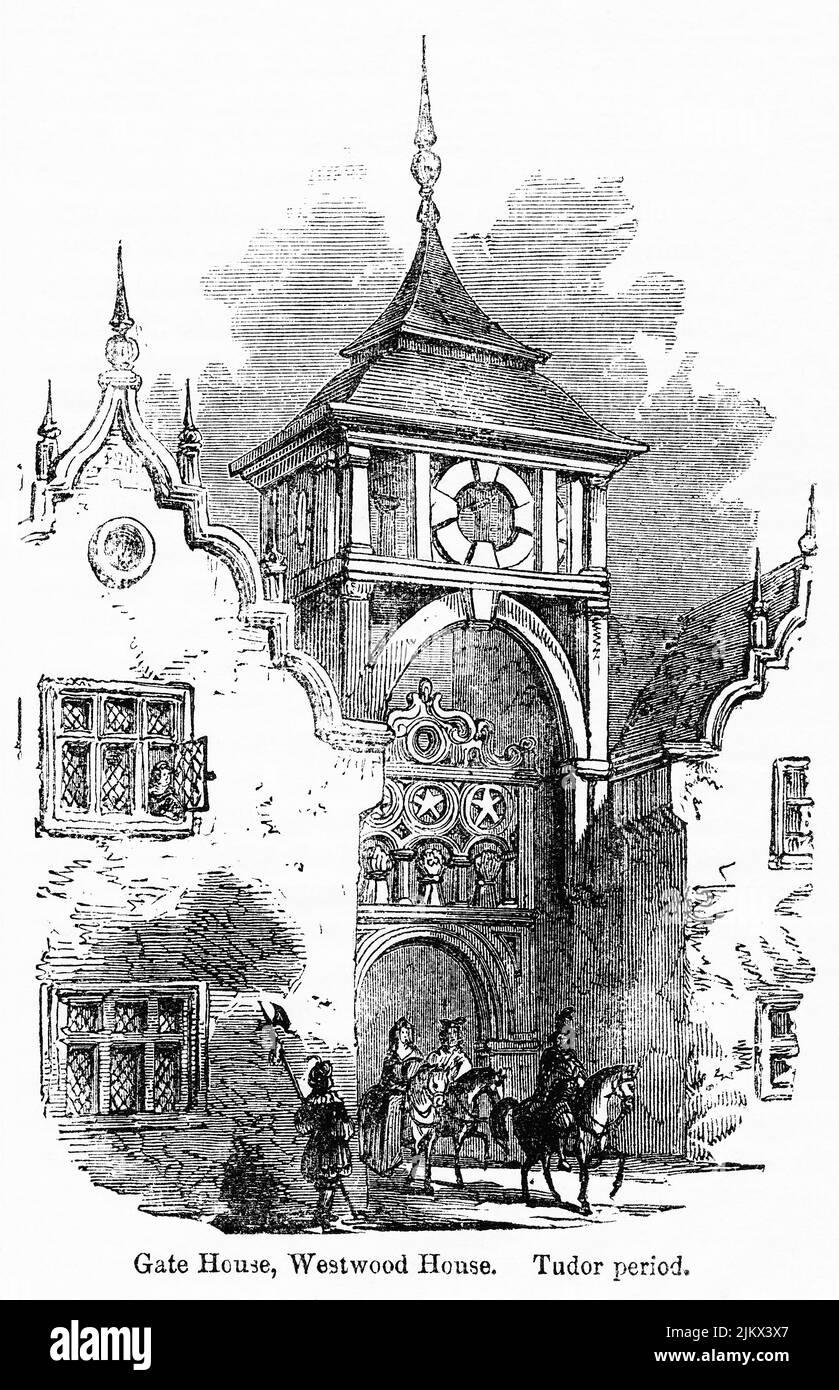 Gate House, Westwood House, Tudor Period, Illustrazione dal Libro, 'John Cassel’s Illustrated History of England, Volume II', testo di William Howitt, Cassell, Petter, e Galpin, Londra, 1858 Foto Stock