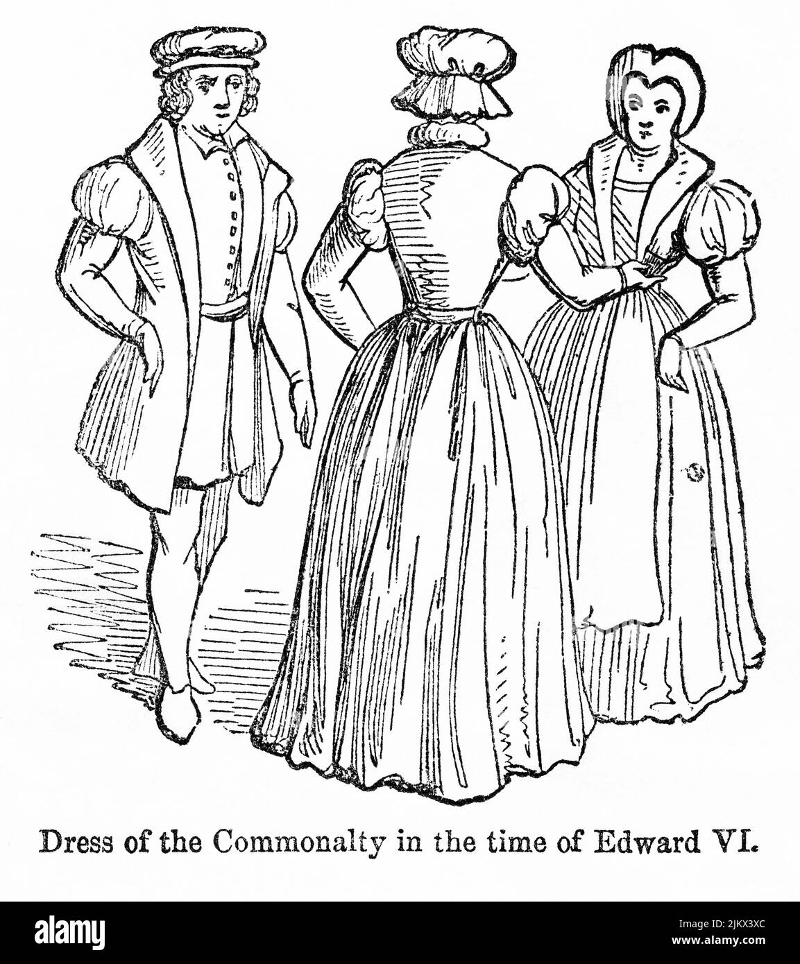 Abito della comunalità al tempo di Edoardo VI, illustrazione dal libro, 'John Cassel’s Illustrated History of England, Volume II', testo di William Howitt, Cassell, Petter, e Galpin, Londra, 1858 Foto Stock