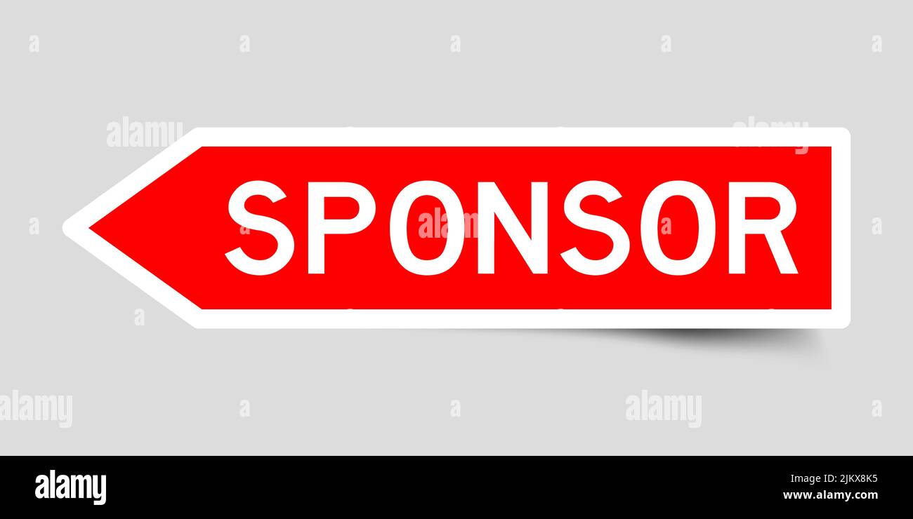 Etichetta adesiva a forma di freccia di colore rosso con sponsor di parola su sfondo grigio Illustrazione Vettoriale