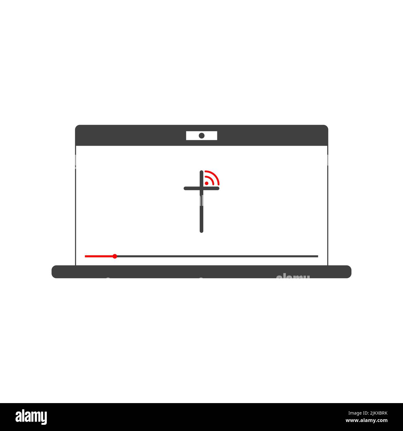 Visualizzare la trasmissione dalla chiesa utilizzando il computer portatile. Concetto di chiesa online Illustrazione Vettoriale