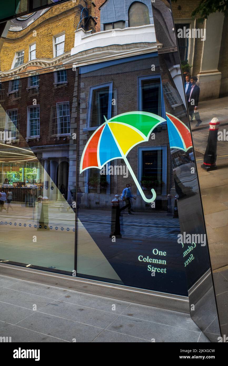 Sede legale e generale presso One Coleman Street nel quartiere finanziario della città di Londra Foto Stock