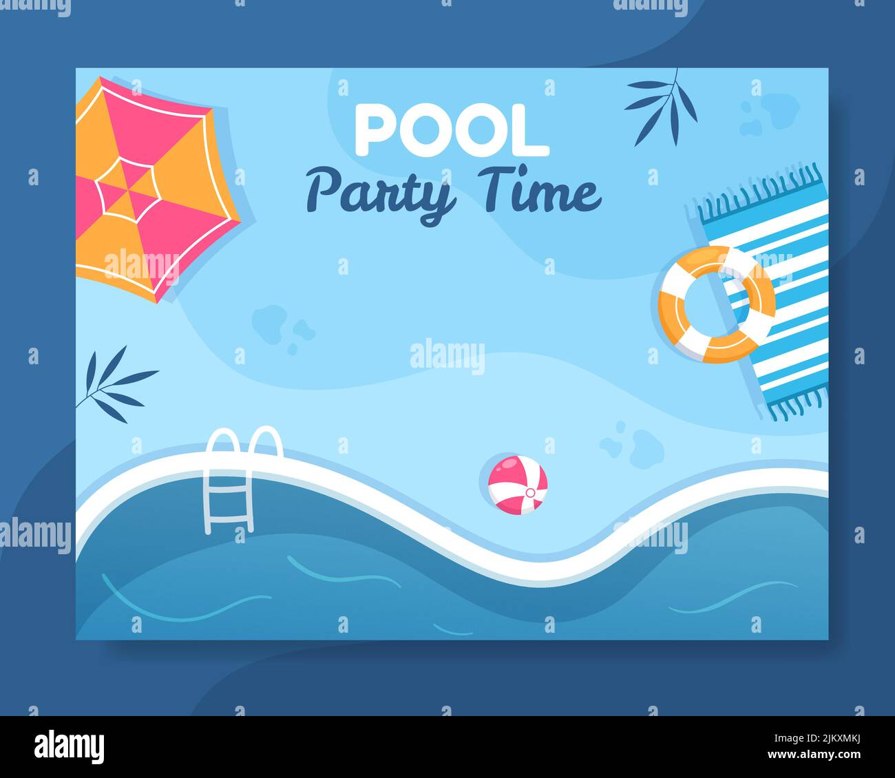 Summer Pool Party Photocall Template Cartoon background Vector Illustration Illustrazione Vettoriale