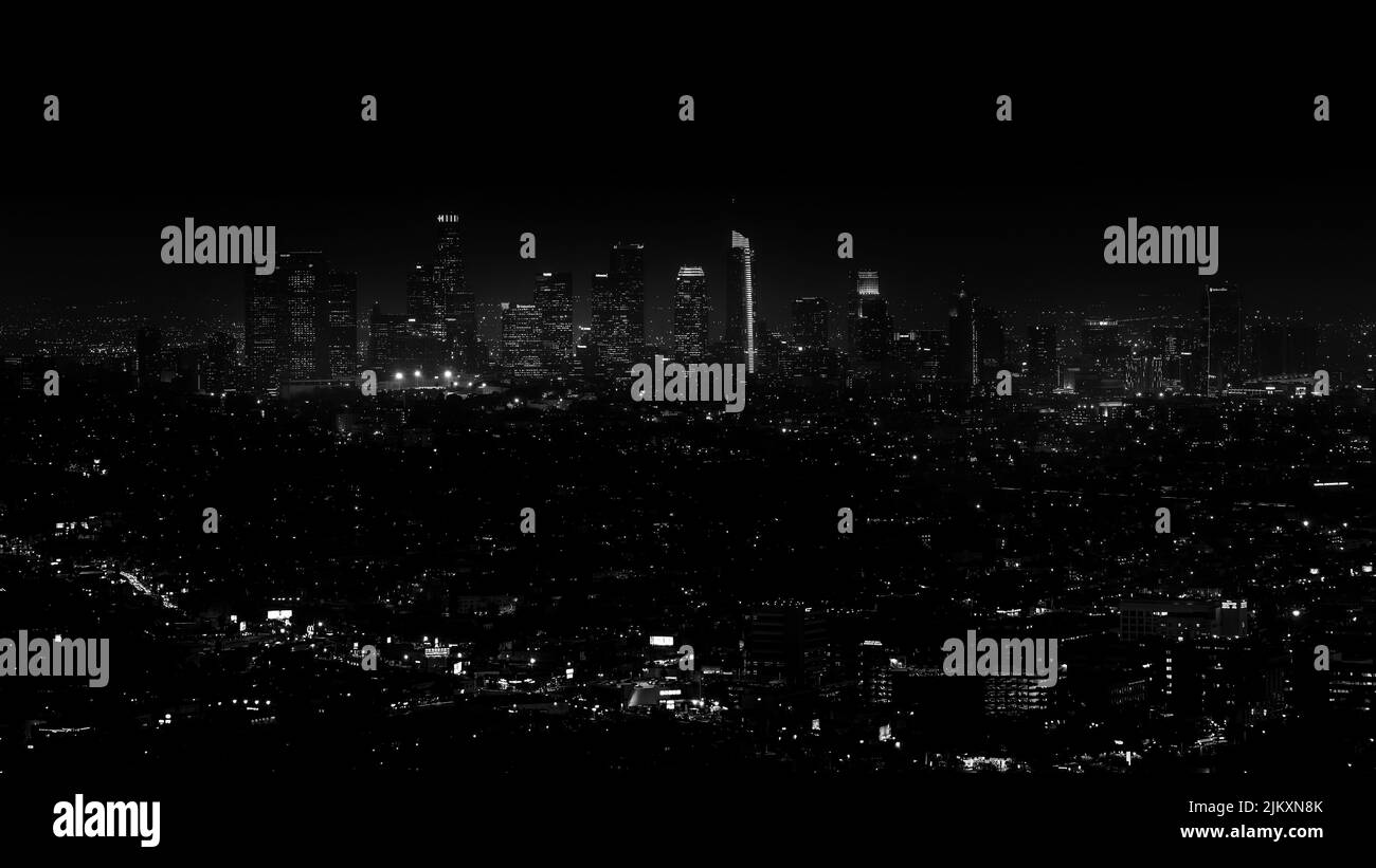 Una vista della splendida città con luci di notte a Los Angeles, Stati Uniti Foto Stock