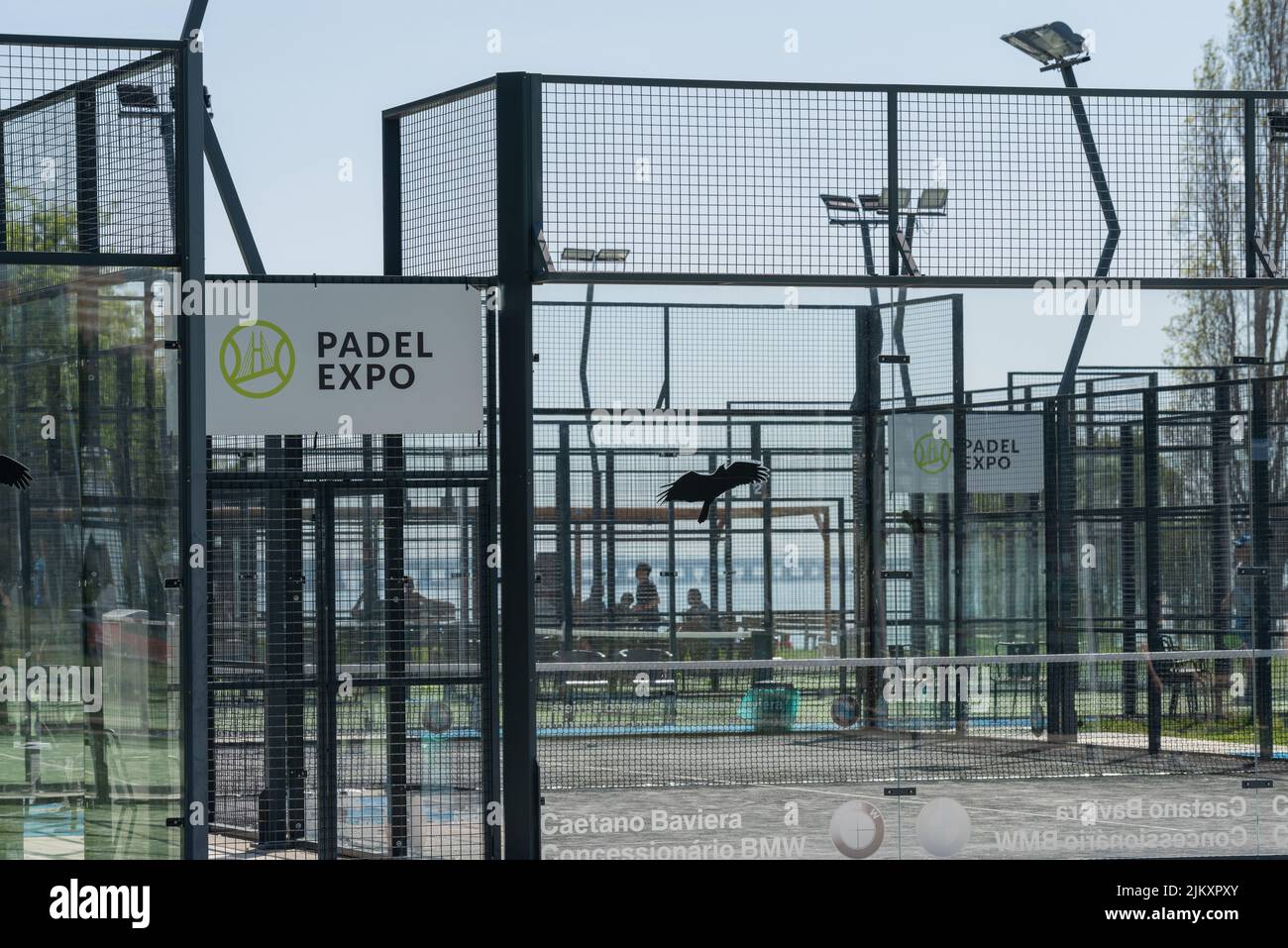 Un segno per lo sport di racchetta di Padel Expo a Parque das Nacoes, Lisbona Foto Stock