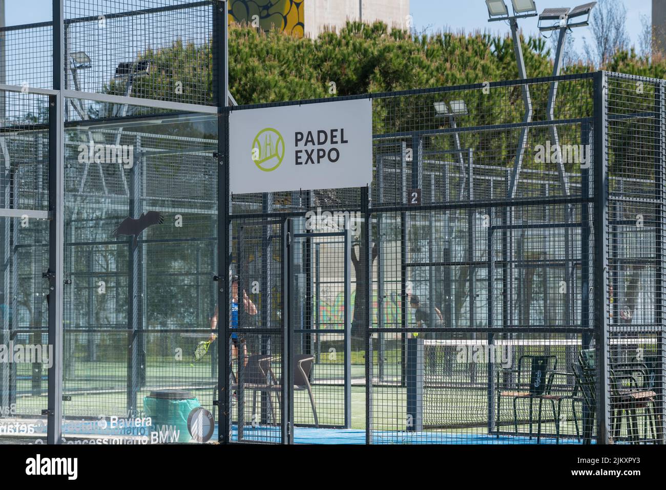 Un segno per lo sport di racchetta di Padel Expo a Parque das Nacoes, Lisbona Foto Stock