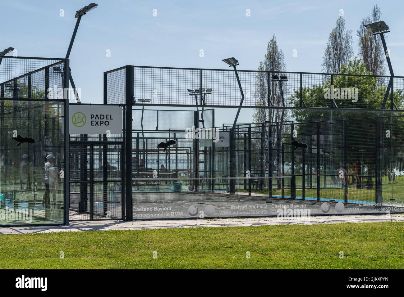 Un segno per lo sport di racchetta di Padel Expo a Parque das Nacoes, Lisbona Foto Stock