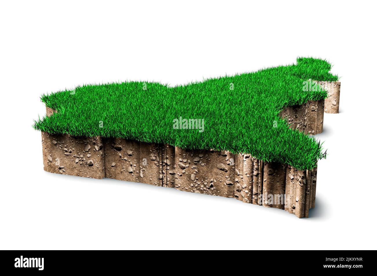 Camerun mappa suolo geologia sezione trasversale con erba verde 3D illustrazione Foto Stock