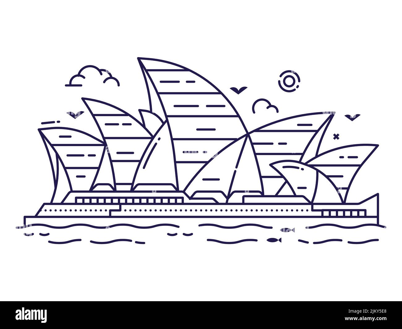 Sydney Opera House Building in Line Art Illustrazione Vettoriale