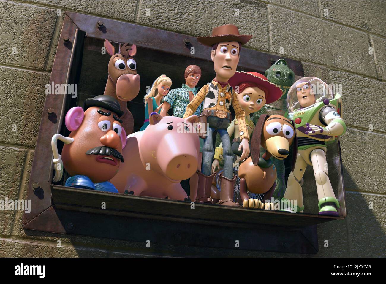 Testa,BULLSEYE,HAMM,BARBIE,KEN,WOODY,JESSIE,SLINKY,REX,LIGHTYEAR, TOY STORY 3, 2010 Foto Stock
