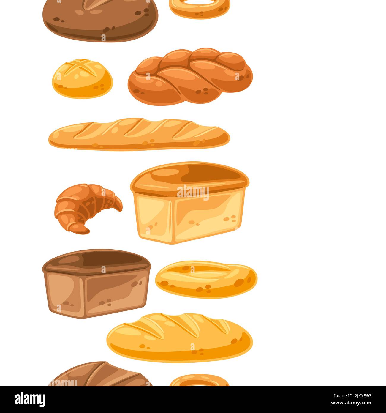 Modello senza cuciture con vari tipi di pane. Immagine per panifici e alimentari. Cibo tradizionale sano. Illustrazione Vettoriale