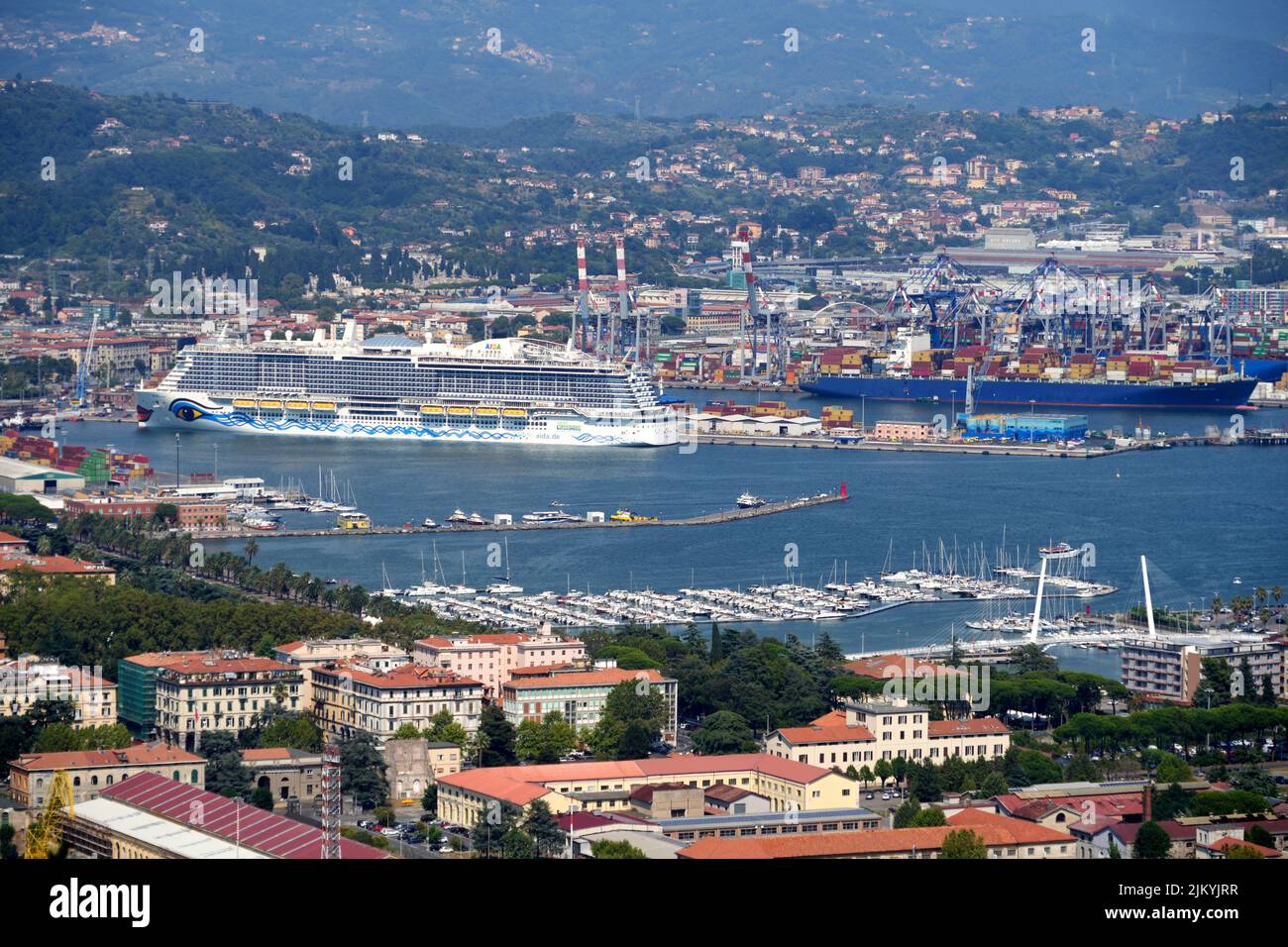 Veduta aerea panoramica del Golfo di la Spezia, Liguria, Italia Foto Stock