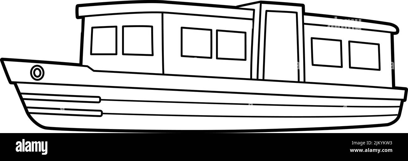 Pagina di colorazione per veicoli a barca stretta per bambini Illustrazione Vettoriale