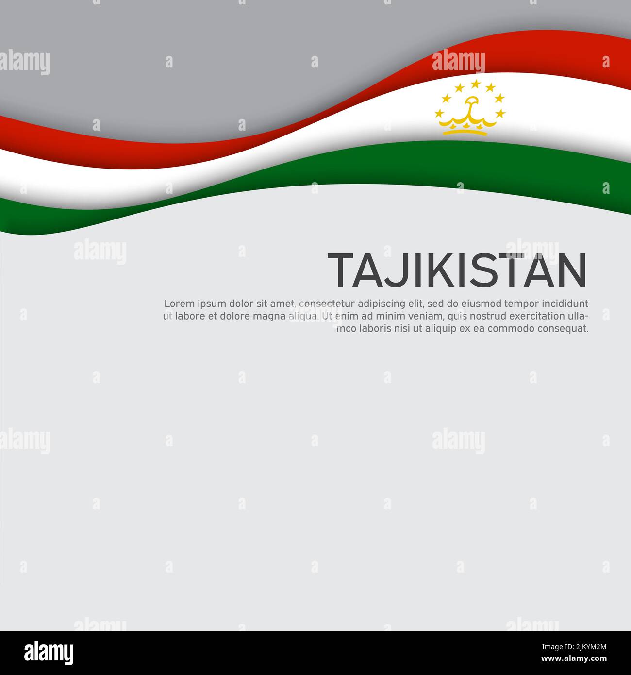Astratto che sventola la bandiera del Tagikistan. Poster tagico nazionale. Sfondo creativo per la progettazione di carte vacanza patriottiche. Copertura patriottica del tagikistan Illustrazione Vettoriale