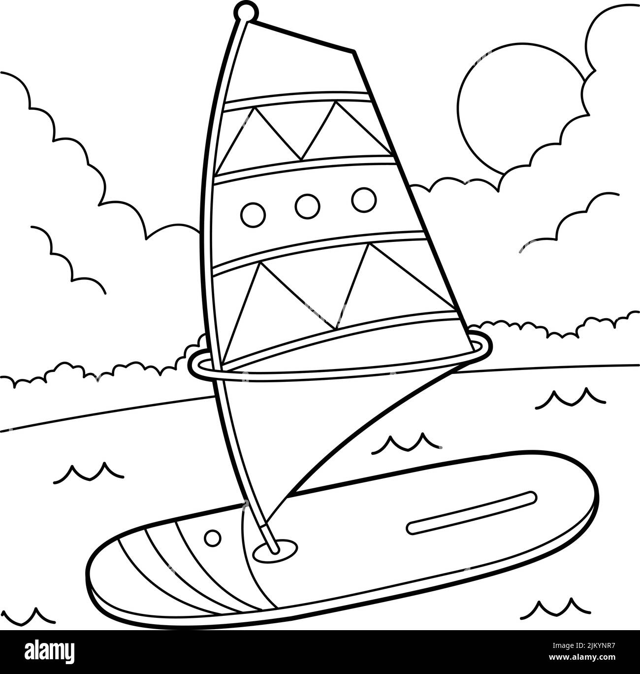Windsurfer Vehicle Coloring Page for Kids Illustrazione Vettoriale