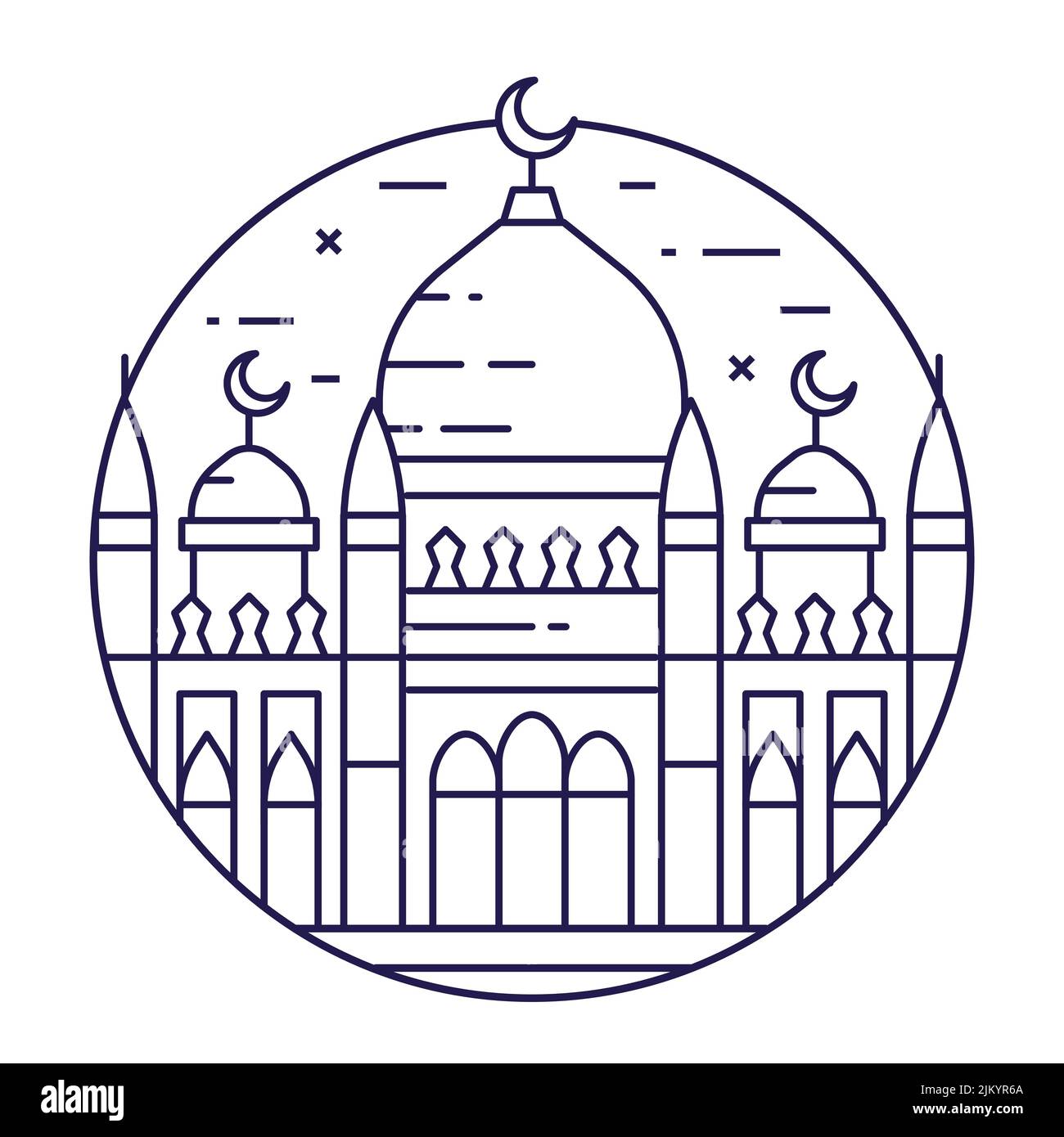 Moschea Musulmana Centro cerchio icona in Line Art Illustrazione Vettoriale