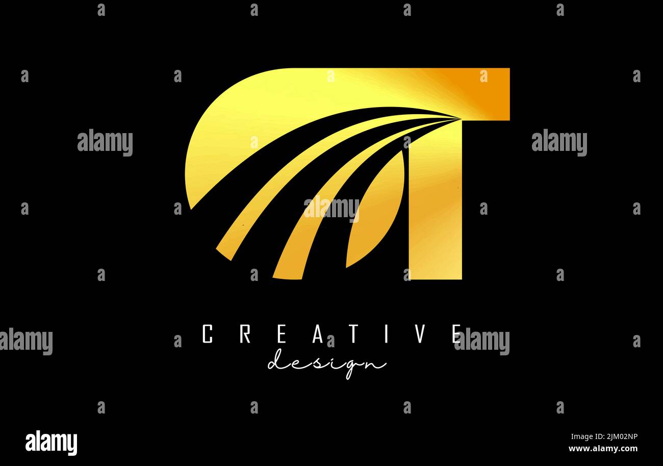 Logo OT o t creativo con lettere d'oro e design di concetto stradale. Lettere con disegno geometrico. Illustrazione vettoriale con lettera e crea Illustrazione Vettoriale