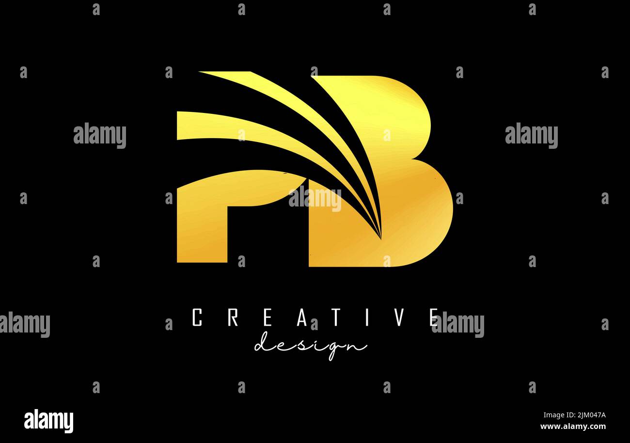 Logo creativo in lettere d'oro Pb p b con linee principali e design di concetto stradale. Lettere con disegno geometrico. Illustrazione vettoriale con lettera e crea Illustrazione Vettoriale