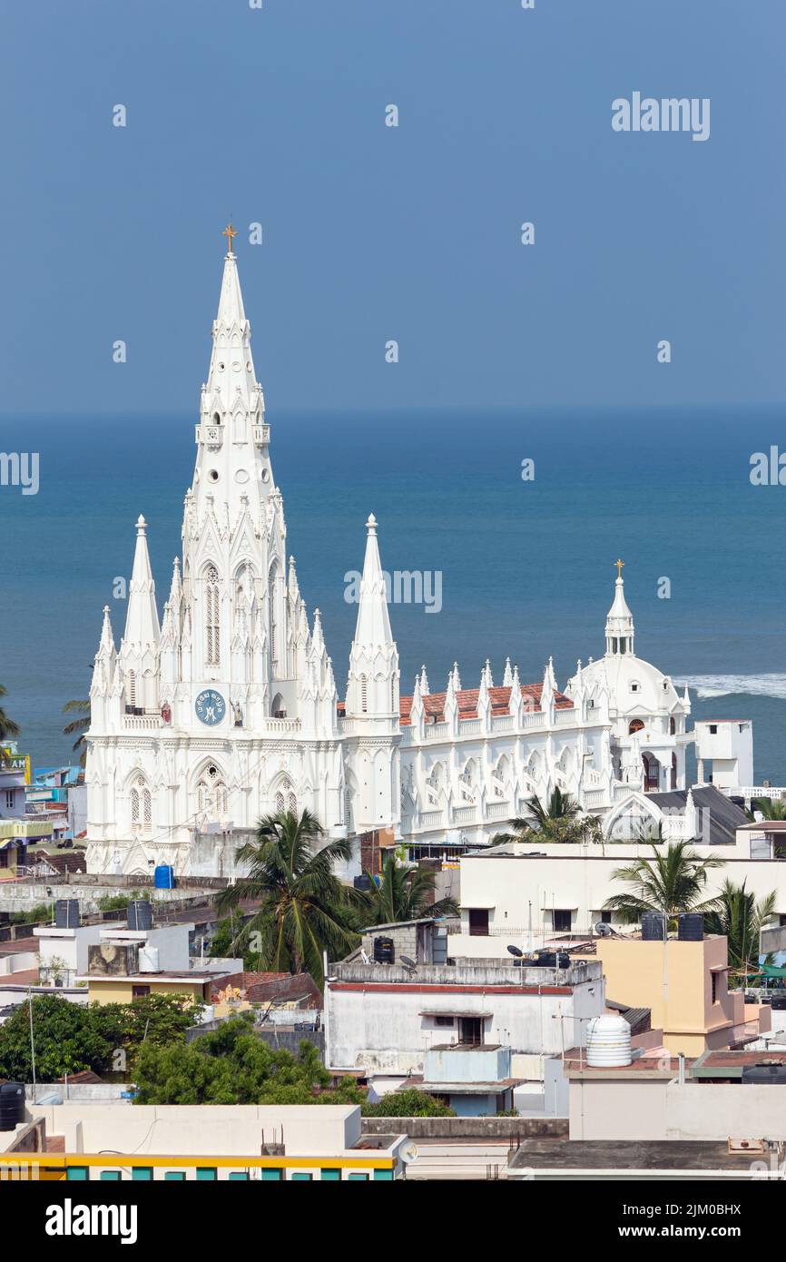 Vista della Chiesa della Basilica di nostra Signora della neve, Kanyakumari, Tamilnadu, India Foto Stock