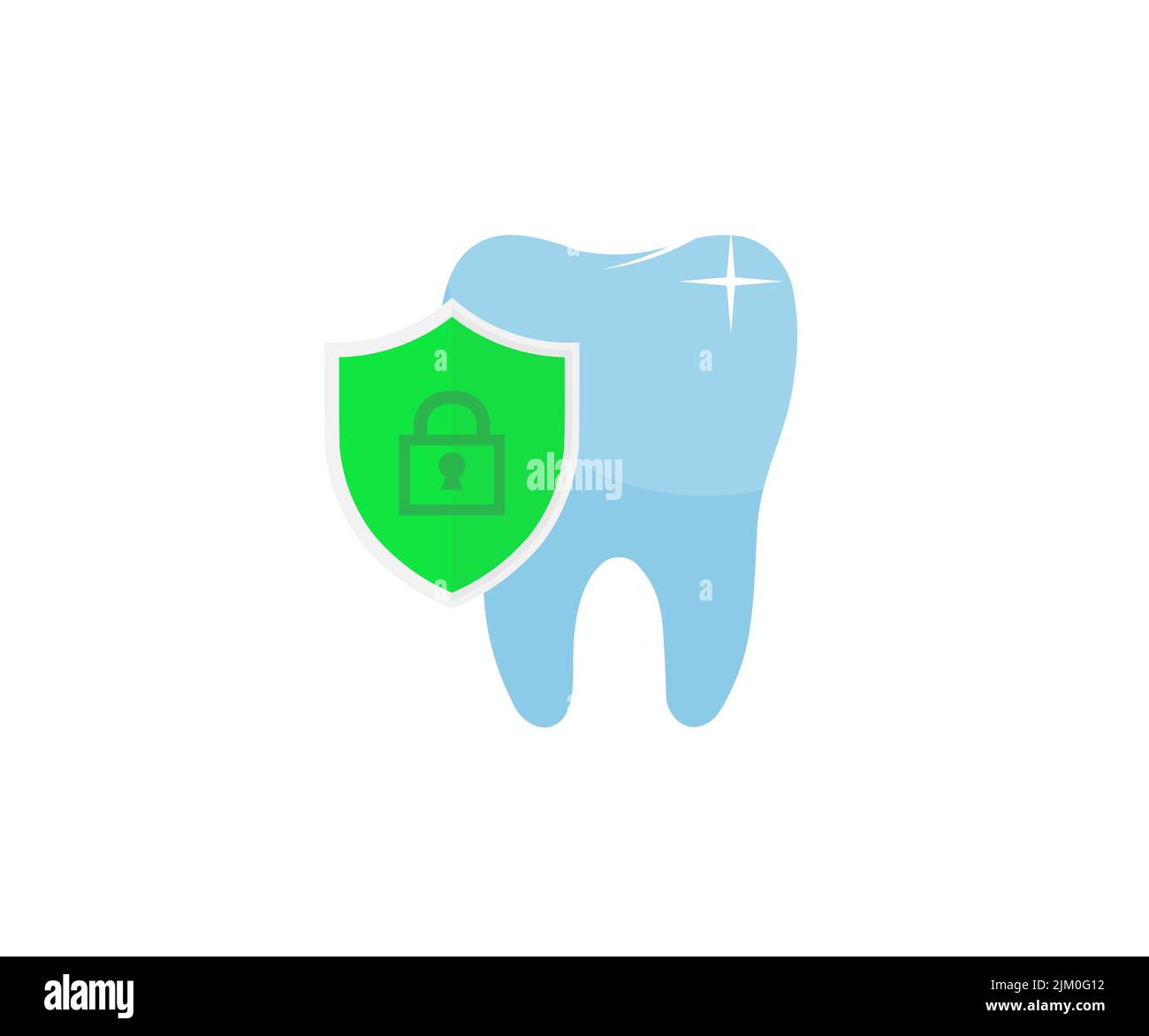 Dente vettoriale e scudo, disegno del logo di protezione della salute dentale. Assicurazione dentale, concetti di cura dentale disegno vettoriale ed illustrazione. Illustrazione Vettoriale