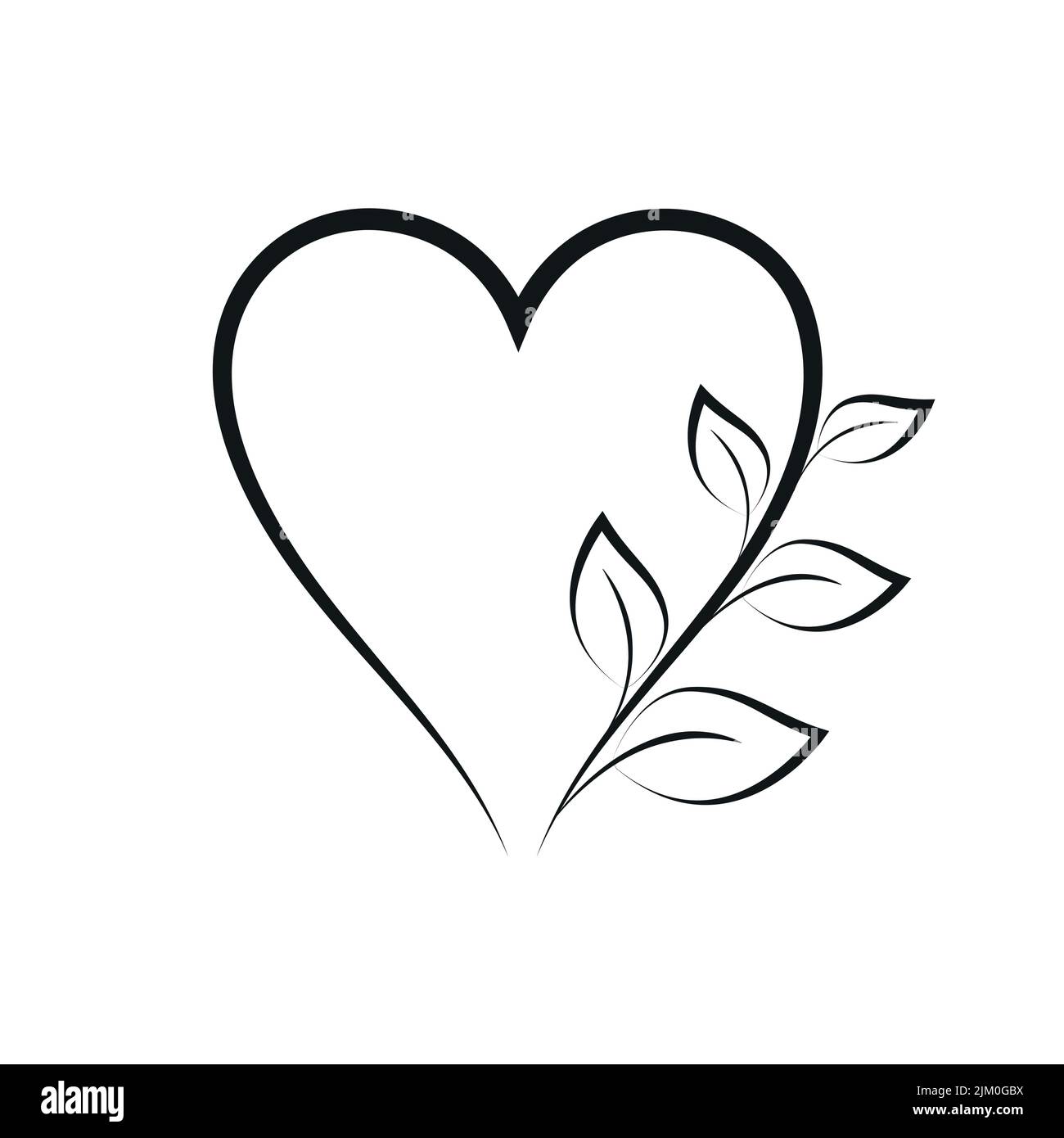 foglia in un cuore natura amore grafico isolato su sfondo bianco Illustrazione Vettoriale