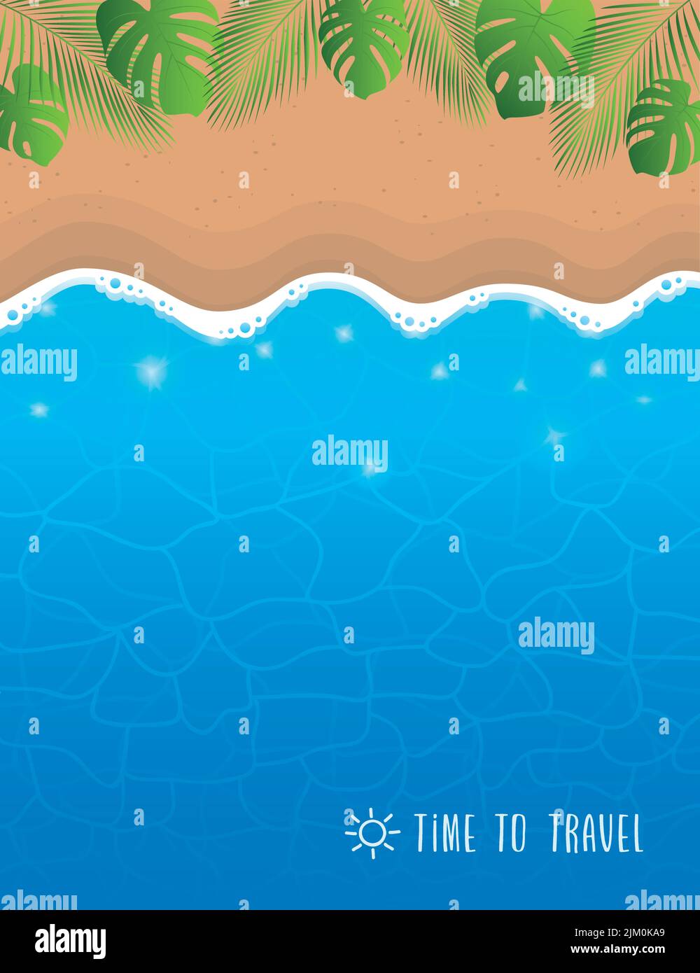 spiaggia di palme turchese acqua su un soleggiato giorno sfondo estivo Illustrazione Vettoriale