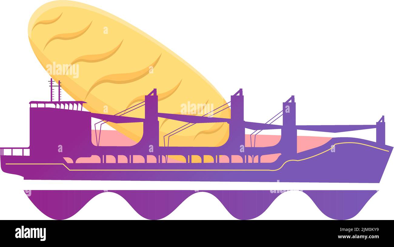 una nave con grano, una nave con pane. Blocco di grano di Ucraina. Spedire con il pane. Esportazione di grano. Portarinfuse Illustrazione Vettoriale